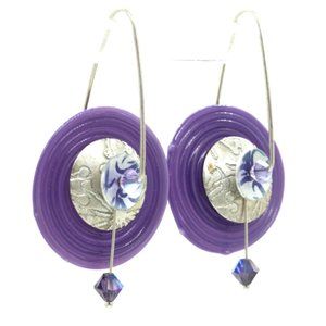 925 STERLING AB crystals contemporary style purple disc drop dangle earrings